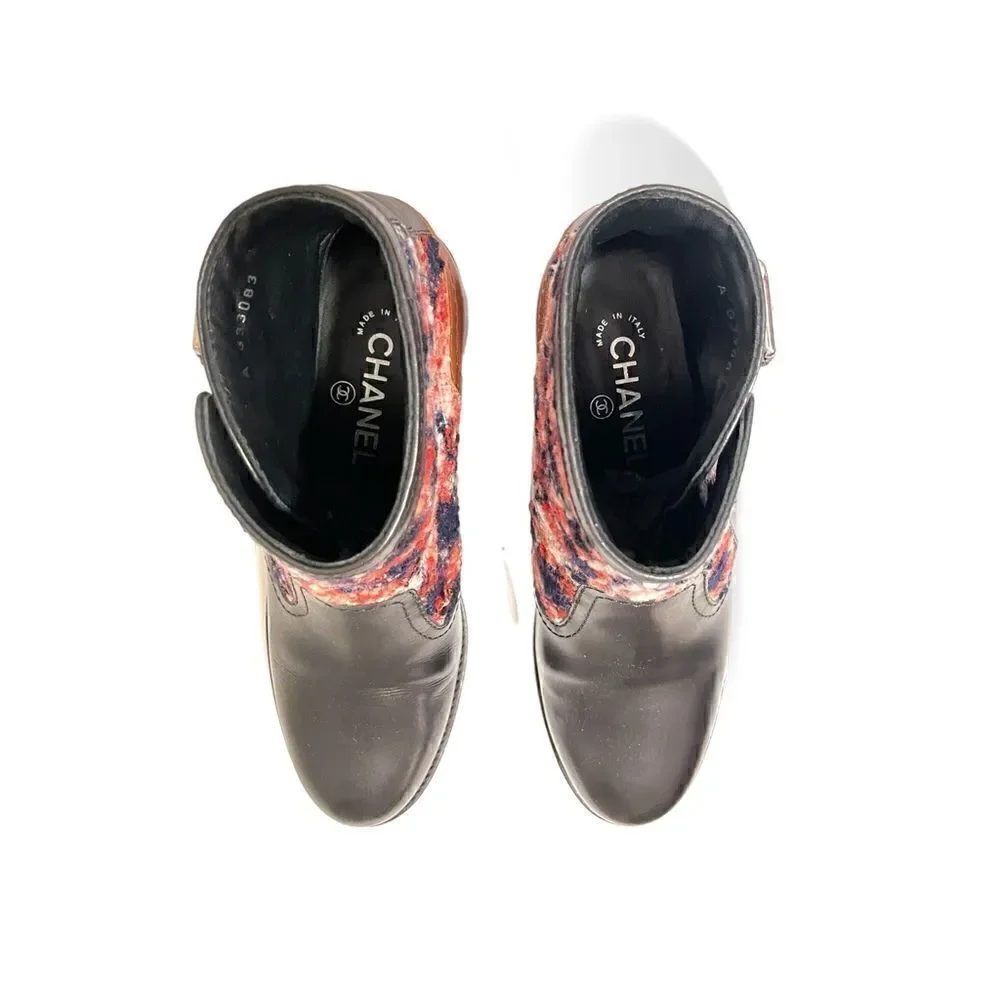 CHANEL 2017 Tweed Pattern Ankle Boots |38.5 EU|